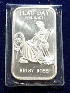 Flag Day | .999 1oz  Silver Bar | 1974 Betsy Ross | Vintage | Madison Mint - Picture 1 of 3