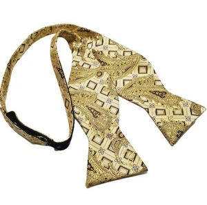 Pajarita Patrón Paisley Dorado Para Hombre Pajarita Tela Jacquard Ajustable - Imagen 1 de 3