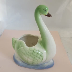 Vintage Swan Duck Goose Green Bird Planter Made In Japan Ceramic MCM - Picture 1 of 10