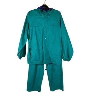 Vintage Columbia Sportswear Co Rain Jacket and Pants (Mens M Blue PVC Turquoise) - Picture 1 of 19