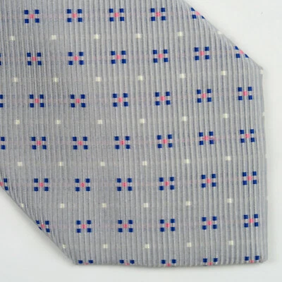 Vintage Meeting Street Mens Hand Made Gray Neck Tie Blue Pink Foulard 58"x4"  - Image 1 of 4