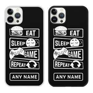 Personalised Name Black Eat Sleep Game Phone Case Cover for iPhone Samsung Gamer - Picture 1 of 7