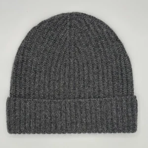 93% Cashmere 7% Polyester Sparkly Beanie Hat Fisherman Knit Mid Grey Charcoal - Picture 1 of 6