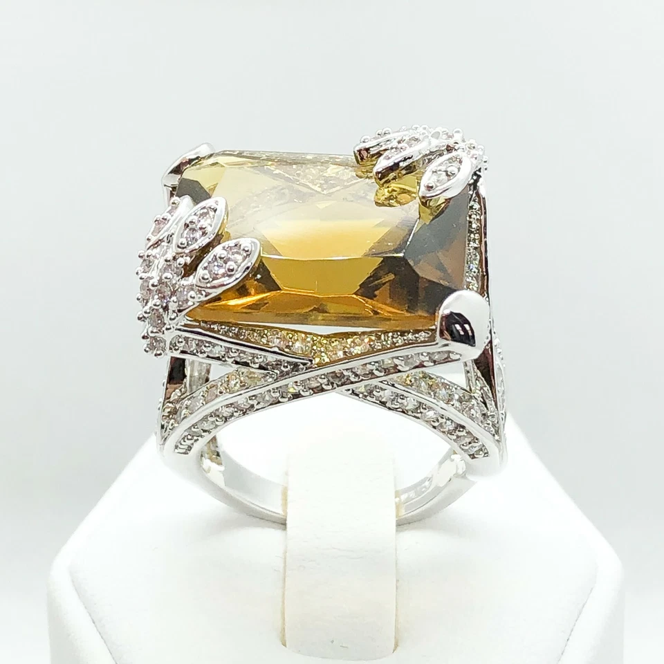 R3844-2 Mujeres Moda Joyería Blanco Amarillo Plato Peridoto Cóctel Anillo Regalo Foto 1 de 4