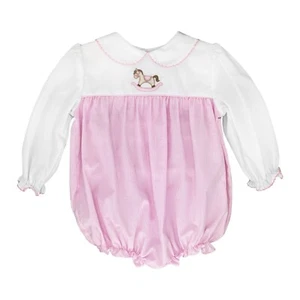 NWT Petit Ami Pink Rocking Horse Long Sleeve Romper Bubble 9M 9 M Baby Girls - Picture 1 of 2