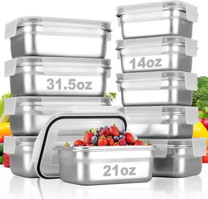 10 PC Square 304 Stainless Steel Food Containers with Lids, Airtight Bento Lunch - Picture 1 of 12