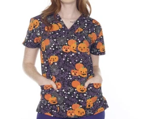 NWT Women's Medium Halloween Pumpkin I Love Scrubs Scrub Top - Picture 1 of 1