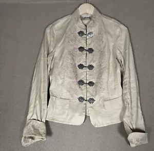 Peter Nygard Beige Collared Jacket Patterned Lining Size 6 Filigree Hook & Eye - Picture 1 of 8
