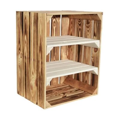 Geflammte Obstkiste 50x40x30cm Hell Geflammt Weiß Holzkiste Schuhregal Wandregal - Bild 1 von 4