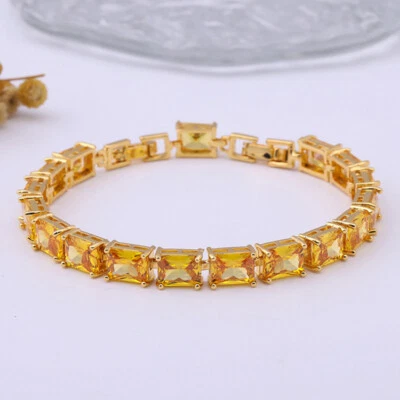 New Handmade Women Party Xmas Jewelry Gifts Yellow Citrine Gems Bracelets Gold - Image 1 of 4