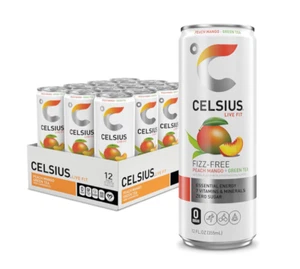 PACK OF 12 ✨ CELSIUS PEACH MANGO GREEN TEA Energy Drink CANS | Zero Sugar Fun - Picture 1 of 5