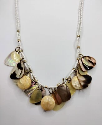 Collar COLDWATER CREEK Concha Forma de Lágrima Semilla Cuentas Blanco Tostado Marrón ¡BONITO! Foto 1 de 4