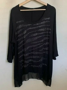 Adele & May Plus Top schwarz Nieten vorne transparent Tunika Pullover Taschentuchsaum 2X - Bild 1 von 6