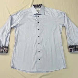 Eton Vestito Camicia Uomo 17,5 44 Blu Paisley Infradito Polsino Collo Ritagliato Slim Usato in Ottime Condizioni - Foto 1 di 13