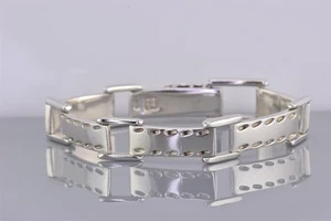 Ralph Lauren Vintage Sterlingsilber gekerbt Panel verbunden 925 Armband 29 g 6,25" - Bild 1 von 5