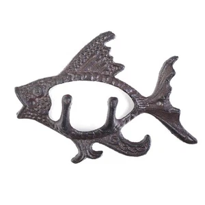 Wall Decorative Hanger Cast Iron Fish Design Vintage Hooks Keys Towels Metal - Picture 1 of 3