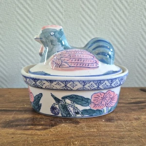 Portapiatti ovale in ceramica con coperchio vintage pollo gallina con... - Picture 1 of 7