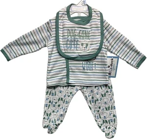Neu mit Etikett Ente Ente Gans Welpe Hund & gestreiftes Oberteil Hose Latz 3-teiliges Set, 0-3 Monate - Bild 1 von 5