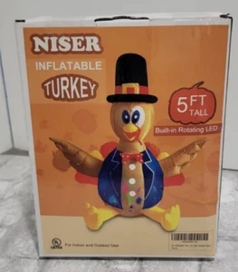 Neu 5 Fuß aufblasbare Thanksgiving Truthahn rotierende LED Lichter versiegelt Box Urlaub - Bild 1 von 1