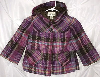 CHEROKEE Girls Plaid Hooded Jacket Size XS 4/5 Lined Large Buttons Pockets - Image 1 of 4