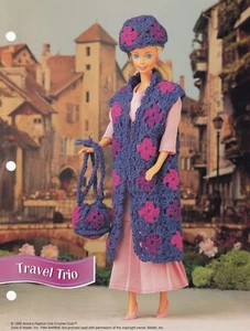 Fashion Doll Crochet Pattern TRAVEL TRIO Vest Hat Purse - Picture 1 of 4