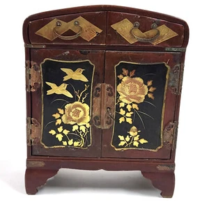 Antiguo cajón japonés Kodansu sobremesa rojo dorado negro laca AZ368 - Imagen 1 de 12