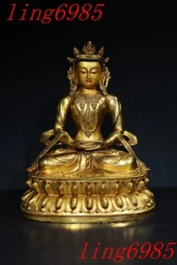 13.6" Tibet Ancient Buddhism bronze Gilt Tara Kwan-Yin GuanYin Buddha statue - Picture 1 of 9