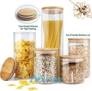Thicken Glass Airtight Food Storage Containers Jar Pantry Organize w/ Bamboo Lid - Picture 1 of 46