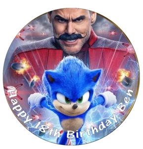 "Papel de oblea comestible comestible Sonic The Hedgehog para pastel personalizado 7,5" - Imagen 1 de 3