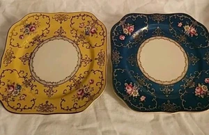 Vintage Continental Ivory Bavaria Speiseteller Gold Gelb Blau 2er Set - Bild 1 von 11