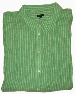 TALBOTS 100% Linen Boyfriend Shirt Tunic Button Front Green Firefly Stripe 3X - Picture 1 of 5