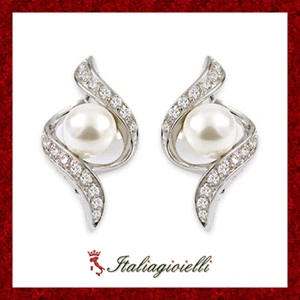 Orecchini Torciglio con Perle Donna in Argento 925 rodiato Oro Bianco - Foto 1 di 7