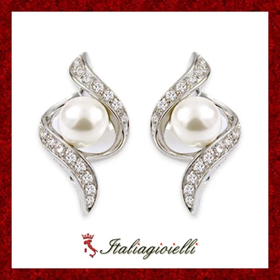 Prestigiosi Orecchini Perla in Argento 925 Rodiato Oro Bianco - Immagine 1 di 4