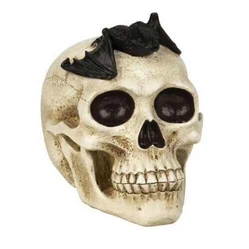 Halloween simulazione teschio con pipistrello ornamento in resina H 17 cm  - Immagine 1 di 1
