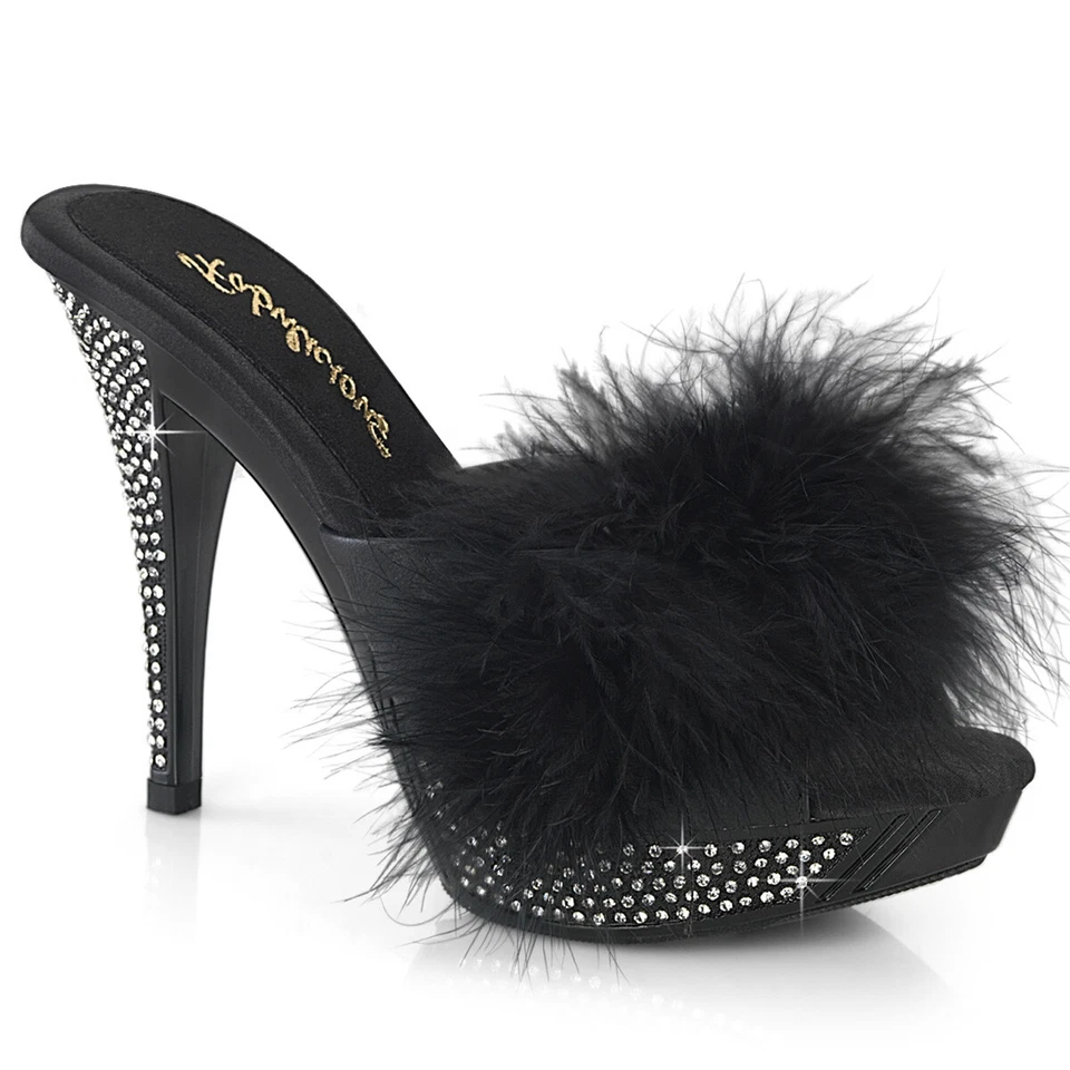 Black Sexy Feathers Bedroom Slippers Burlesque Dancer Heels Shoes size 7 8 9 10 - Image 1 of 1