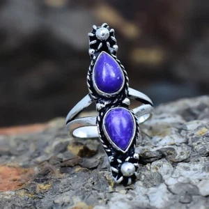 Charoit Edelstein Handgemacht Ethnisch Silber Schmuck Ringgröße 6.5 RSLS815 - Bild 1 von 4
