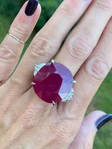 Huge Cushion Shape Deep Pink Ruby & White CZ 935 Argentium Silver Party Ring - Picture 1 of 8