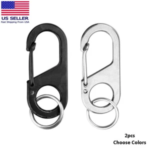 2pc Stainless Steel Carabiner Key Chain Clip Snap Hook Quickdraw Camping Keyring - Picture 1 of 12