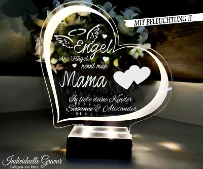 ❤ Muttertag Geschenk Mama Engel Spruch mit Wunschgravur Acryl Herz  Gravur ❤ - Bild 1 von 3