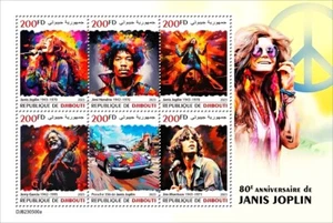 JANIS JOPLIN Jimi Hendrix/Porsche 356 Car/Jim Morrison Stamp Sheet 2023 Djibouti - Picture 1 of 1