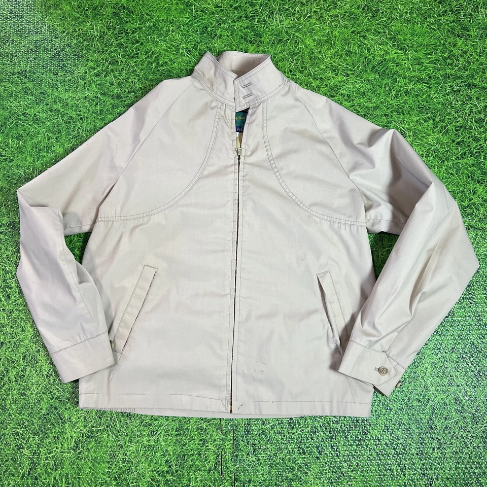 Jaqueta de golfe masculina vintage Jack Nicklaus Gleneagles anos 70 bege com zíper completo Talon 42L - Imagem 1 de 4