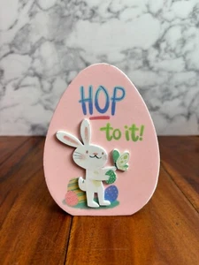 NWT Hop To It Easter Bunny Rabbit Figurine Pink Sign 4" x 5.25" - Picture 1 of 5