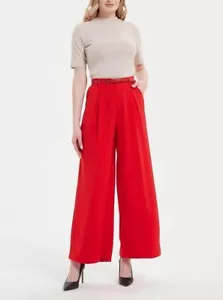 Tronjori size Medium Women’s Red High Waist Palazzo Wide Leg Pants Trousers NWT - Picture 1 of 4