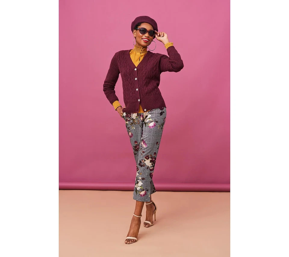 Isaac Misrahi Pointell Stitch Button Front Cardigan, 1X Spiced Wine - Image 1 of 1