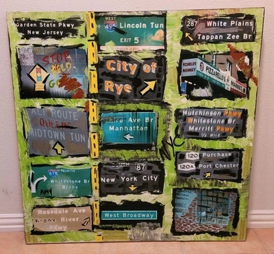 Señal de tráfico de Nueva York arte multimedia sobre lienzo Foto 1 de 4