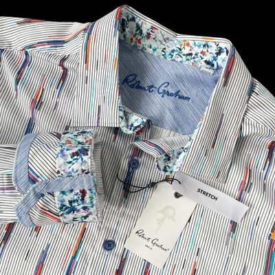 Robert Graham Shipping Lines Print Stretch Long Sleeve Shirt Size 2XL $198 - Image 1 of 4