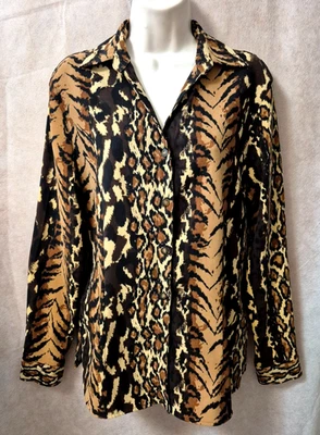 复古 Sag Harbor 弹力女式动物印花长袖衬衫 - S 码 — 第 1/4 张图片