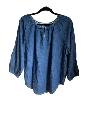 Blusa de mezclilla fruncida Riders by Lee Chambray XL Foto 1 de 4