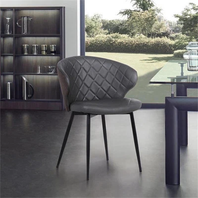 Armen Living Ava Modern Faux Leather Dining Arm Chair in Gray and Black - Image 1 of 4