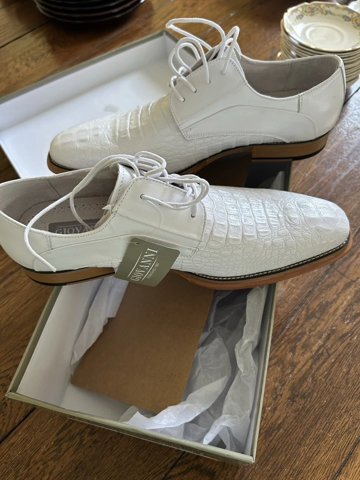 NUEVO Zapatos de Vestir Giovanni Para Hombres Cuero Genuino Con Cordones Estampado de Cocodrilo Blanco Talla 10 Foto 1 de 4